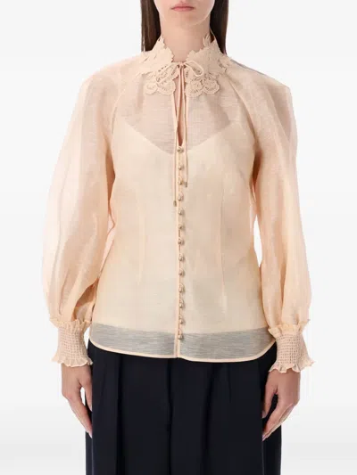 Zimmermann Rebellion Lace-collar Shirt In Neutral