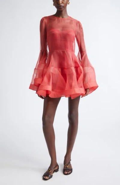Zimmermann Rebellion Lantern Silk Organza Minidress In Red