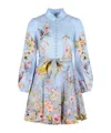 Zimmermann Rebellion Multicolor Midi Dress With Bow Detail On The Front And All-over Floral Print In Linen Woma In Blue