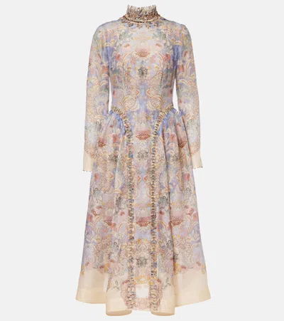 Zimmermann Rebellion Linen And Silk Midi Dress In Multi