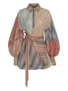 Zimmermann Rebellion Multicolor Midi Dress With Bow Detail On The Front And All-over Striped Motif In Linen And In Multi