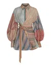 Zimmermann Rebellion Multicolor Midi Dress With Bow Detail On The Front And All-over Striped Motif In Linen And In Multi