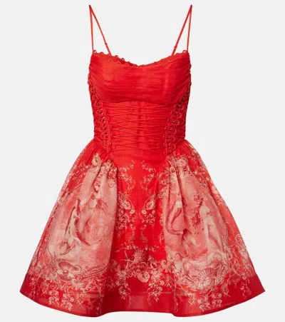 Zimmermann Rebellion Linen And Silk Minidress In Red