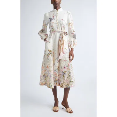 Zimmermann Rebellion Linen Button Midi Dress In Multi