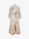Zimmermann Rebellion Multicolor Midi Dress With Bow Detail On The Front And All-over Floral Print In Linen Woma In Multi