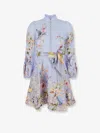 Zimmermann Rebellion Multicolor Midi Dress With Bow Detail On The Front And All-over Floral Print In Linen Woma In Blue