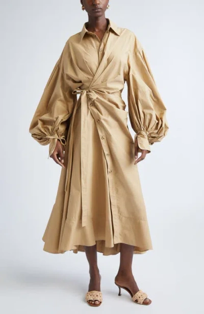 Zimmermann Rebellion Long Sleeve Cotton Poplin Shirtdress In Nude