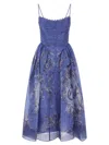 Zimmermann Rebellion Lace-up Embellished Pleated Gathered Printed Linen And Silk-blend Midi Dress In Blue