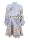 Zimmermann Rebellion Multicolor Midi Dress With Bow Detail On The Front And All-over Floral Print In Linen Woma In Blue
