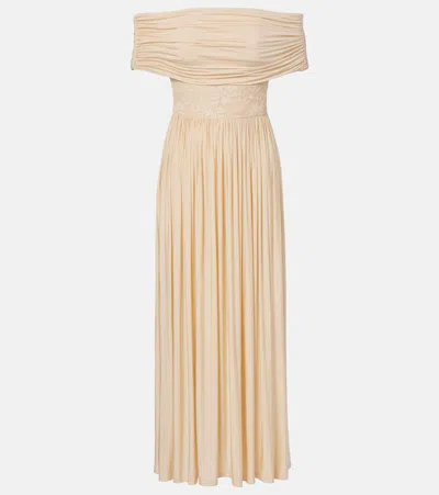 Zimmermann Rebellion Off-shoulder Jersey Maxi Dress In Brown