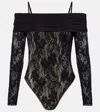 Zimmermann Off-the-shoulder Ruched Jersey And Stretch-lace Bodysuit In Black