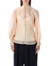 Zimmermann Rebellion Peach Silk-linen Blouse In Multi