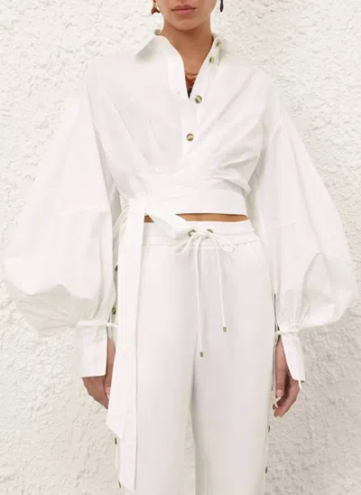 Zimmermann Rebellion Poplin Wrap Blouse In Ivory In White