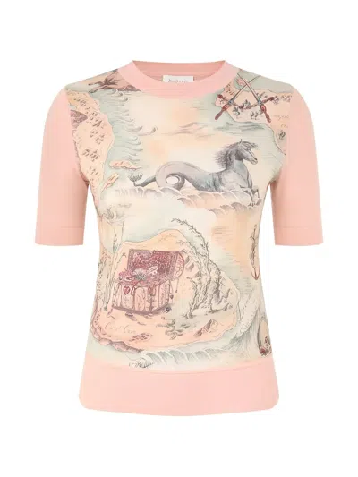 Zimmermann Rebellion Print Short-sleeve T-shirt In Pink