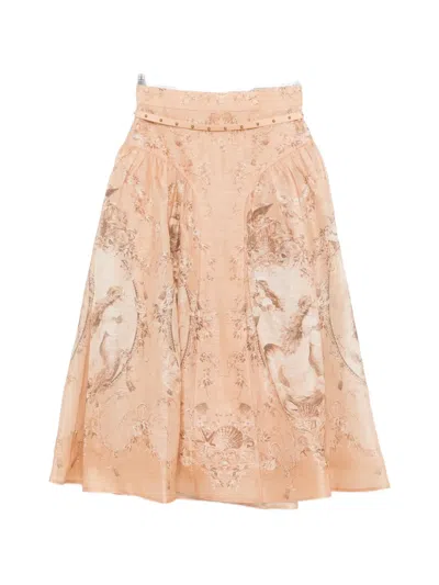 Zimmermann Rebellion Printed Midi Skirt In Brown