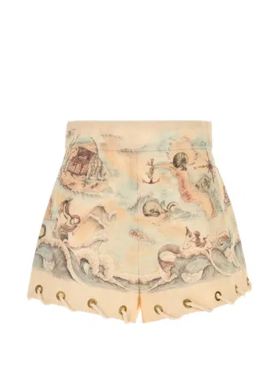 Zimmermann Rebellion Printed Shorts In Brown