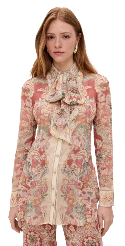 Zimmermann Rebellion Pussybow Shirt Rust Floral In Multi
