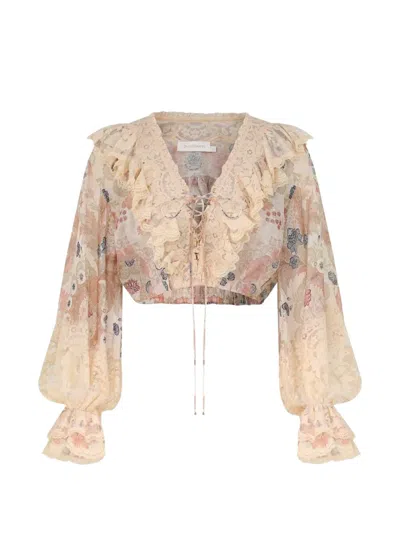Zimmermann Rebellion Ruffled Blouse In Multi
