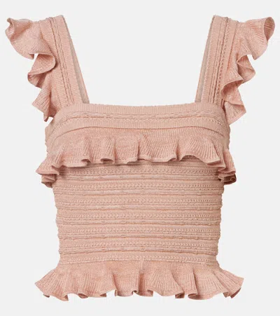 Zimmermann Rebellion Ruffled Lamé Top In Pink