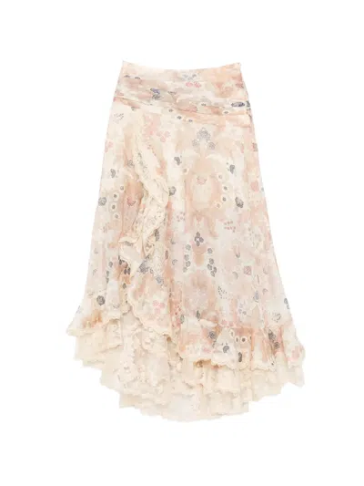 Zimmermann Rebellion Ruffled Midi Skirt In Neutral