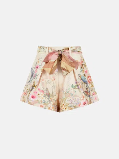 Zimmermann 'rebellion' Silk And Cream Cotton Shorts In Multi