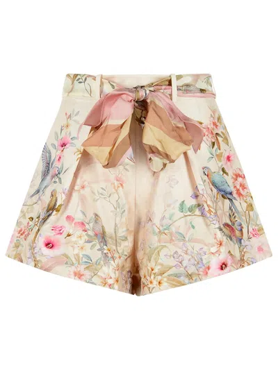 ZIMMERMANN ZIMMERMANN 'REBELLION' SILK AND CREAM COTTON SHORTS