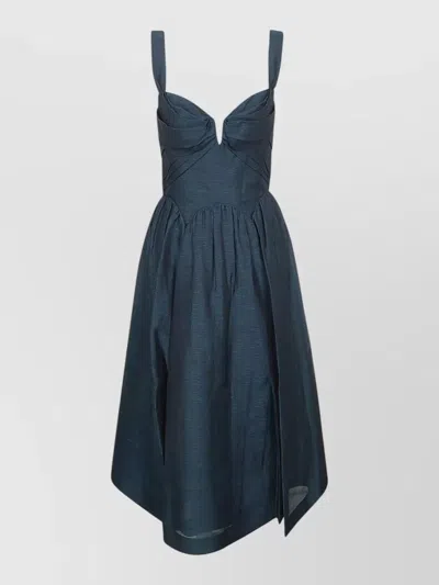 Zimmermann Rebellion Silk Linen Midi Dress In Blue