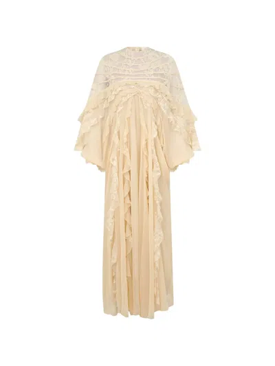 Zimmermann Rebellion Splice Ruffled Lace-panelled Maxi Dress In Neutral