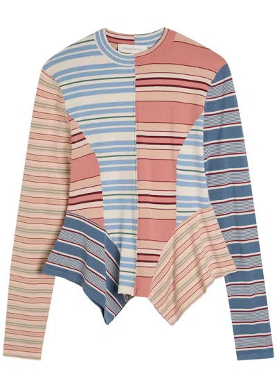 Zimmermann Rebellion Spliced Striped Asymmetric Knit Top In Multi
