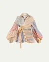 Zimmermann Rebellion Multicolor Midi Dress With Bow Detail On The Front And All-over Striped Motif In Linen And In Multi
