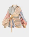 Zimmermann Rebellion Multicolor Midi Dress With Bow Detail On The Front And All-over Striped Motif In Linen And In Multi