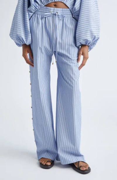 Zimmermann Rebellion Stripe Poplin Wide Leg Button Pants In Blue