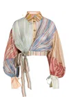 Zimmermann Striped Top With Balloon Sleeves And Tie Waist In Multi