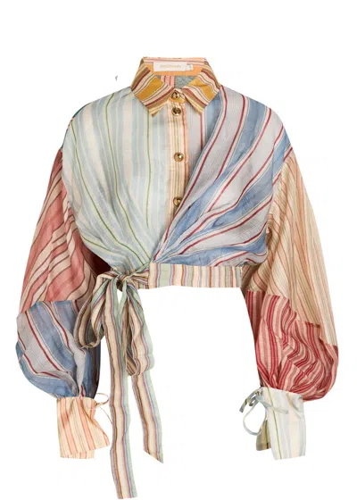 ZIMMERMANN ZIMMERMANN REBELLION STRIPED LINEN AND SILK-BLEND BLOUSE