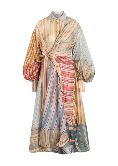 Zimmermann Rebellion Striped Linen And Silk-blend Midi Shirt Dress In Multi