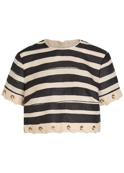 Zimmermann Rebellion Striped Linen Crop Top In Black