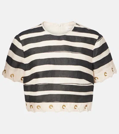 ZIMMERMANN REBELLION STRIPED LINEN CROP TOP