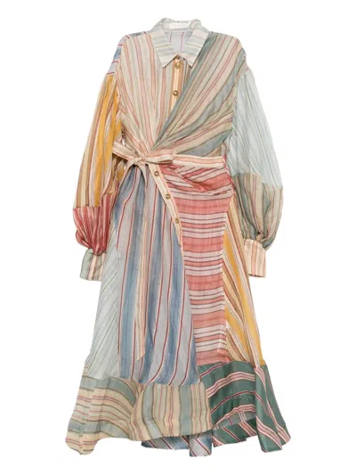 Zimmermann Women Multicolor Stripes Shirt Collar Midi Dress