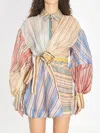 Zimmermann Rebellion Multicolor Midi Dress With Bow Detail On The Front And All-over Striped Motif In Linen And