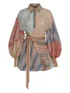 Zimmermann Rebellion Multicolor Midi Dress With Bow Detail On The Front And All-over Striped Motif In Linen And In Multi
