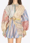 Zimmermann Rebellion Multicolor Midi Dress With Bow Detail On The Front And All-over Striped Motif In Linen And In Multi