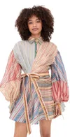 Zimmermann Rebellion Multicolor Midi Dress With Bow Detail On The Front And All-over Striped Motif In Linen And In Multi