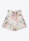 Zimmermann Rebellion Multicolor Shorts With Bow On The Front And All-over Floral Motif In Cotton And Silk Woman In Multi
