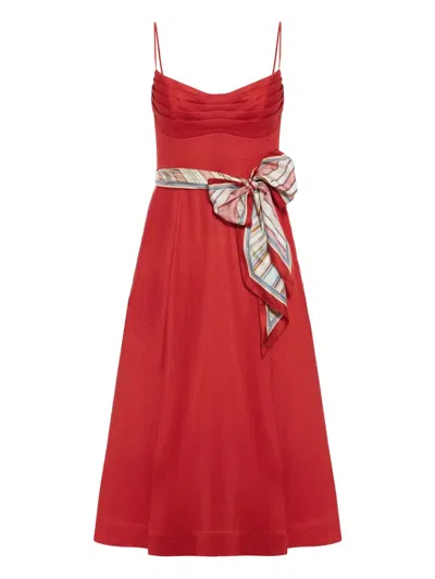 Zimmermann Womens Red Rebellion Tuck Shoulder-straps Linen Midi Dress Xs