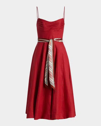 Zimmermann Womens Red Rebellion Tuck Shoulder-straps Linen Midi Dress Xs