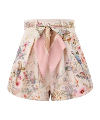 Zimmermann Rebellion Multicolor Shorts With Bow On The Front And All-over Floral Motif In Cotton And Silk Woman