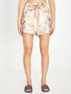 Zimmermann Rebellion Multicolor Shorts With Bow On The Front And All-over Floral Motif In Cotton And Silk Woman