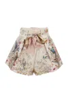 Zimmermann Rebellion Multicolor Shorts With Bow On The Front And All-over Floral Motif In Cotton And Silk Woman In Brown