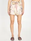 Zimmermann Rebellion Multicolor Shorts With Bow On The Front And All-over Floral Motif In Cotton And Silk Woman In Neutral