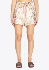 Zimmermann Rebellion Multicolor Shorts With Bow On The Front And All-over Floral Motif In Cotton And Silk Woman In Multi